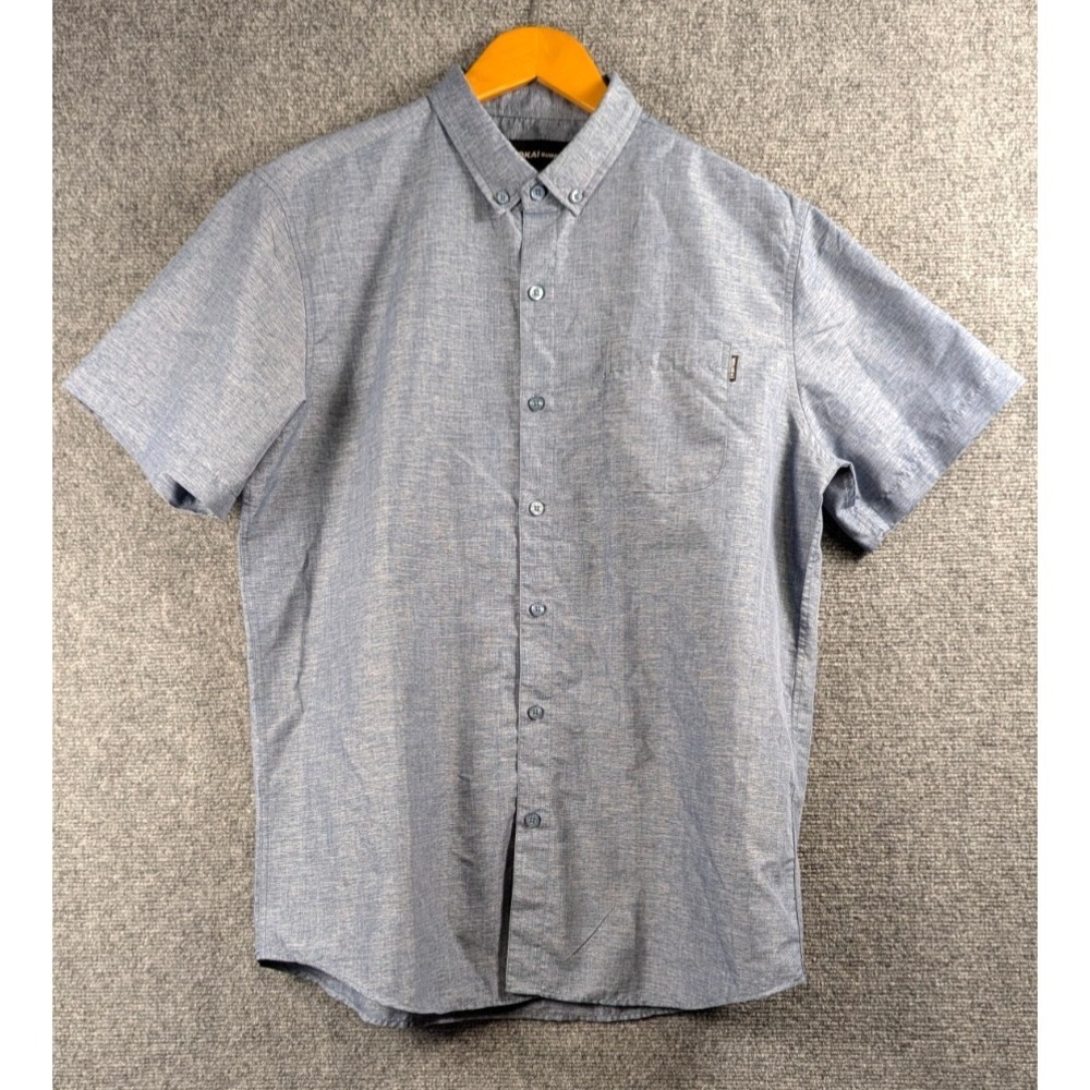 Molokai Surf Co Shirt Men's L Blue Heather Casual Button Down Short Sleeve